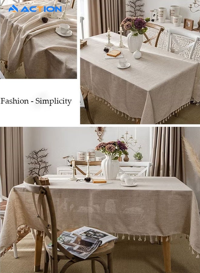 ACTION Tablecloths For Rectangle Tables, Cotton Linen Table Cloth Waterproof Tablecloth Wrinkle Dining Tables Cover, Soft Fabric Table Cloths With Tassels, 140*180cm - Image 5